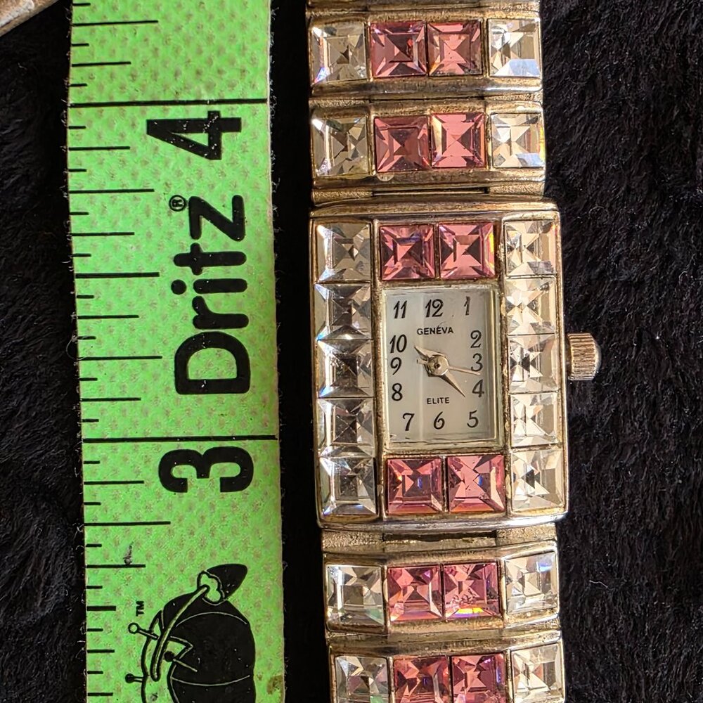 Item #W98 Fashion Pink and clear stones Geneva Elite #022 .75in face 7 in Watch